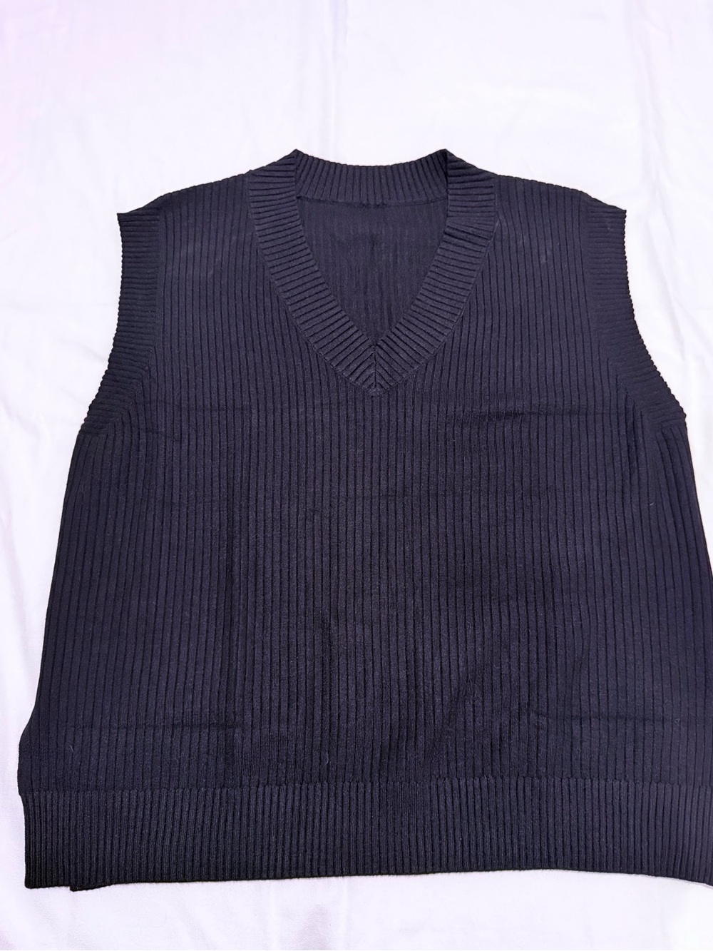 Saodimallsu Women’s XXL Black Ribbed V-Neck Sweater Vest Oversized Side Slit NWT